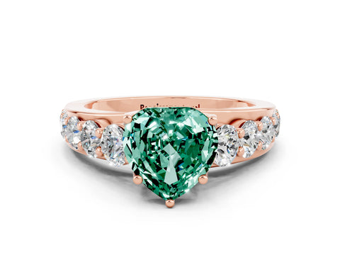 Rose gold Heart Cut Green Sapphire Engagement Ring with Pavé Band and Four-Prong Setting