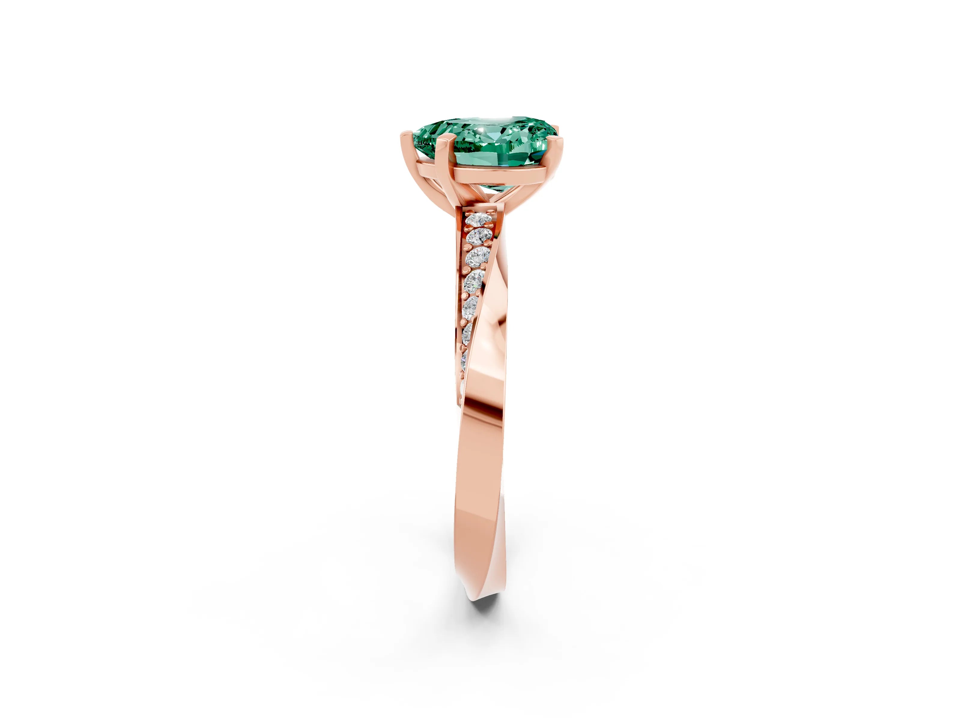Rose gold Heart Cut Green Sapphire Engagement Ring with Side Stone Accents and Four-Prong Setting_26