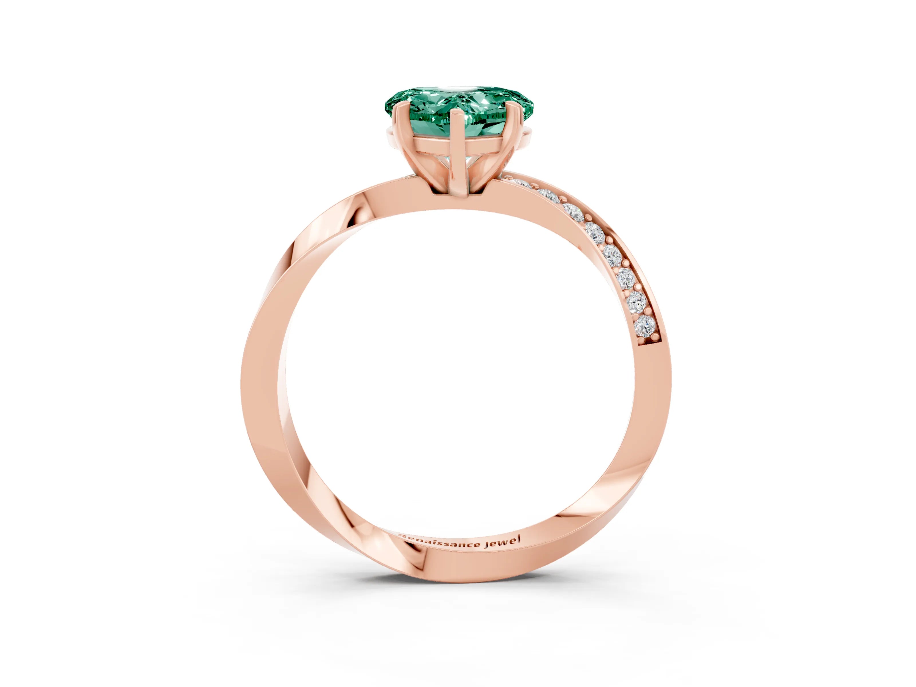 Rose gold Heart Cut Green Sapphire Engagement Ring with Side Stone Accents and Four-Prong Setting_27