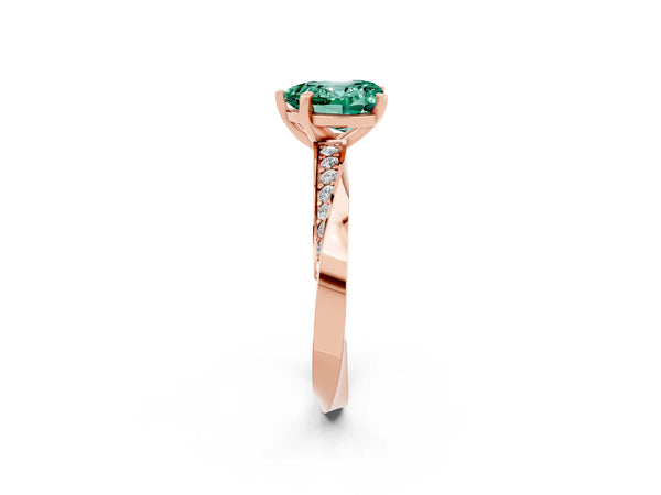Rose gold Heart Cut Green Sapphire Engagement Ring with Side Stone Accents and Four-Prong Setting