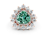 Rose gold Heart Cut Green Sapphire Floral Double Halo Engagement Ring with Prong Setting_60