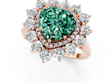 Rose gold Heart Cut Green Sapphire Floral Double Halo Engagement Ring with Prong Setting_61