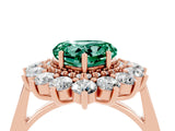 Rose gold Heart Cut Green Sapphire Floral Double Halo Engagement Ring with Prong Setting_64