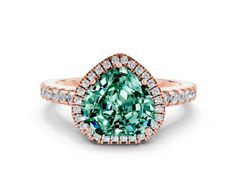 Rose gold Heart Cut Green Sapphire Halo Engagement Ring with Pavé Band and Prong Setting_12