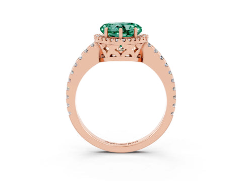 Rose gold Heart Cut Green Sapphire Halo Engagement Ring with Pavé Band and Prong Setting_15
