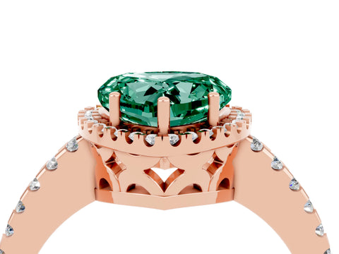 Rose gold Heart Cut Green Sapphire Halo Engagement Ring with Pavé Band and Prong Setting_16