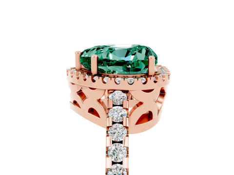 Rose gold Heart Cut Green Sapphire Halo Engagement Ring with Pavé Band and Prong Setting_17