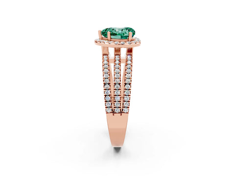 Rose gold Heart Cut Green Sapphire Halo Engagement Ring with Split Shank and Four-Prong Setting_2