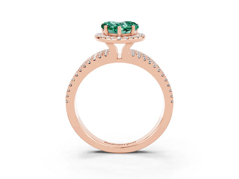 Rose gold Heart Cut Green Sapphire Halo Engagement Ring with Split Shank and Four-Prong Setting_3
