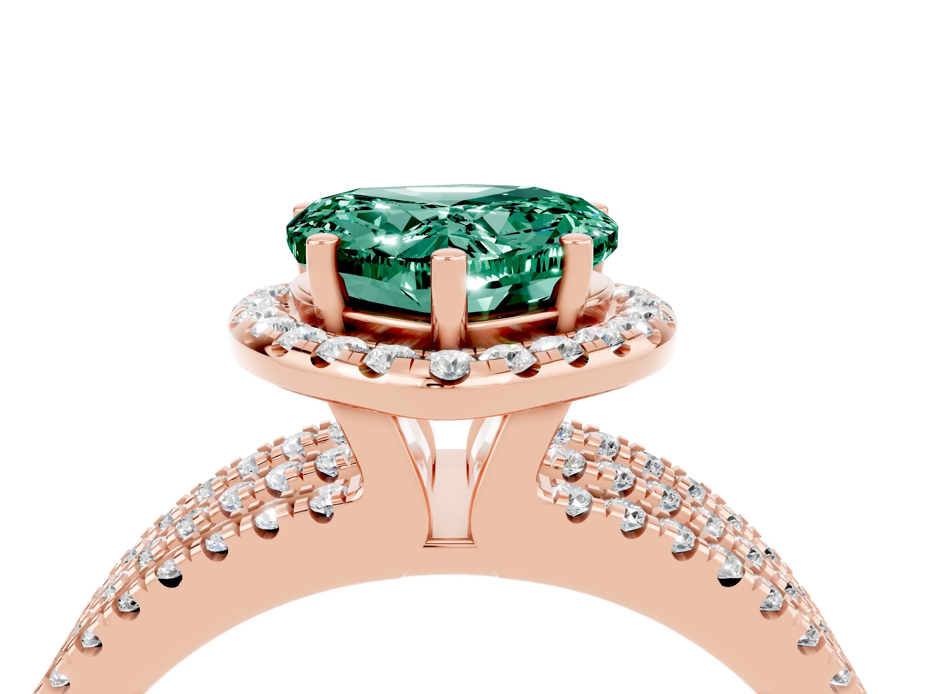 Rose gold Heart Cut Green Sapphire Halo Engagement Ring with Split Shank and Four-Prong Setting_4
