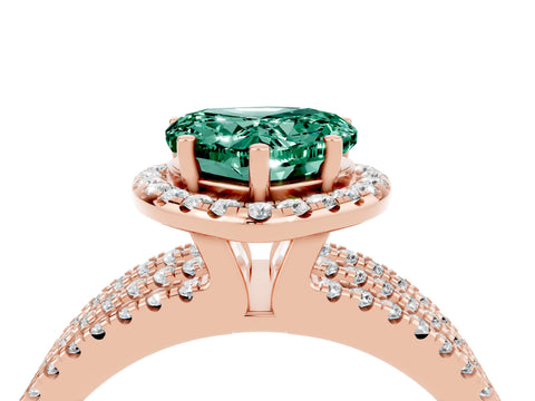 Rose gold Heart Cut Green Sapphire Halo Engagement Ring with Split Shank and Four-Prong Setting_4