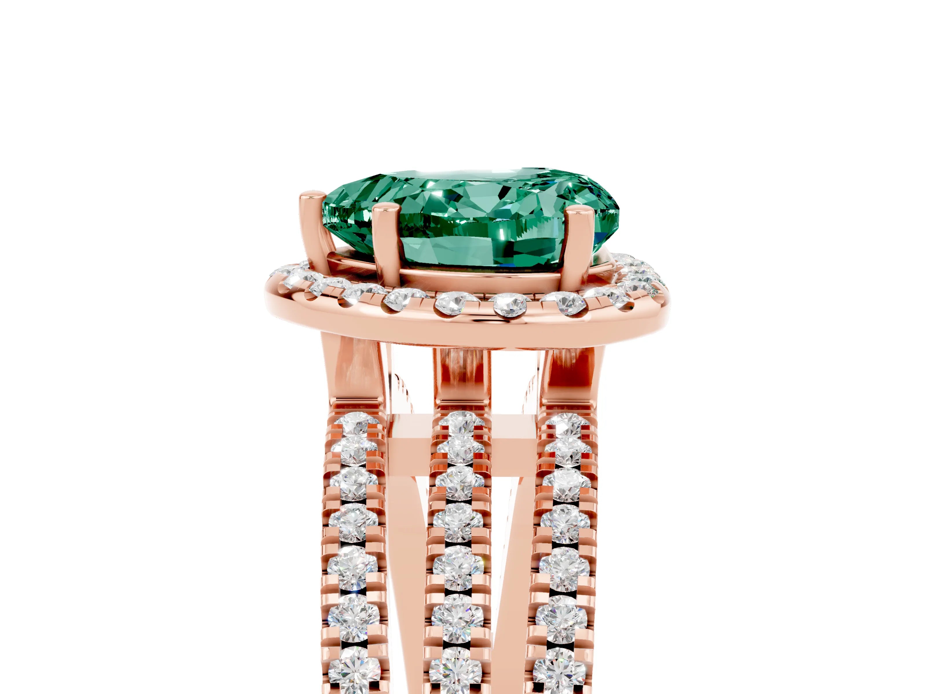 Rose gold Heart Cut Green Sapphire Halo Engagement Ring with Split Shank and Four-Prong Setting_5