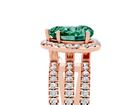 Rose gold Heart Cut Green Sapphire Halo Engagement Ring with Split Shank and Four-Prong Setting_5