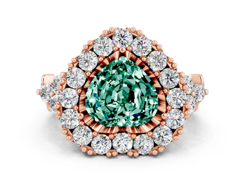 Rose gold Heart Cut Green Sapphire Halo Ring with Pavé Band and Four-Prong Setting_12