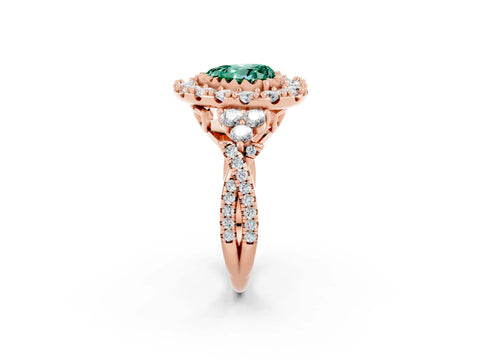 Rose gold Heart Cut Green Sapphire Halo Ring with Pavé Band and Four-Prong Setting_14