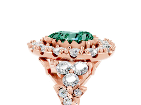 Rose gold Heart Cut Green Sapphire Halo Ring with Pavé Band and Four-Prong Setting_17