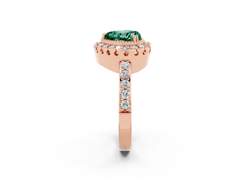 Rose gold Heart Cut Green Sapphire Halo Ring with Pavé Band and Prong Setting_2