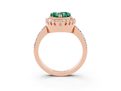 Rose gold Heart Cut Green Sapphire Halo Ring with Pavé Band and Prong Setting_3