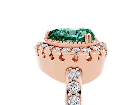 Rose gold Heart Cut Green Sapphire Halo Ring with Pavé Band and Prong Setting_5