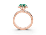 Rose gold Heart Cut Green Sapphire Halo Ring with Round Split Shank and Prong Setting_51