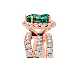 Rose gold Heart Cut Green Sapphire Halo Ring with Round Split Shank and Prong Setting_53
