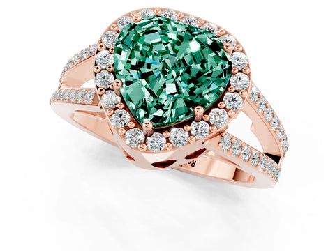 Rose gold Heart Cut Green Sapphire Halo Ring with Split Shank U-Prong Band and Four-Prong Setting_1