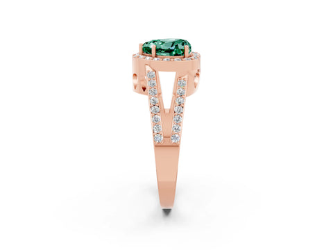 Rose gold Heart Cut Green Sapphire Halo Ring with Split Shank U-Prong Band and Four-Prong Setting_2