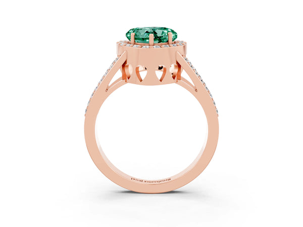 Rose gold Heart Cut Green Sapphire Halo Ring with Split Shank U-Prong Band and Four-Prong Setting