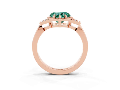 Rose gold Heart Cut Green Sapphire Halo Ring with Tapered Band and Four-Prong Setting_3
