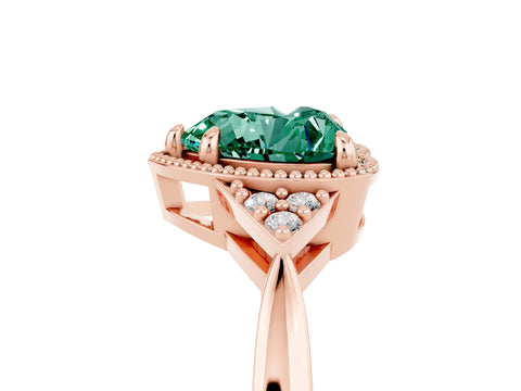 Rose gold Heart Cut Green Sapphire Halo Ring with Tapered Band and Four-Prong Setting_5