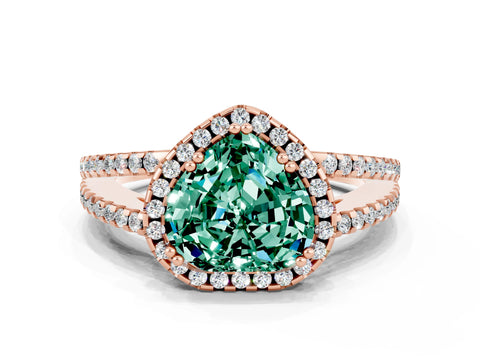 Rose gold Heart Cut Green Sapphire Halo Split Shank Engagement Ring_12