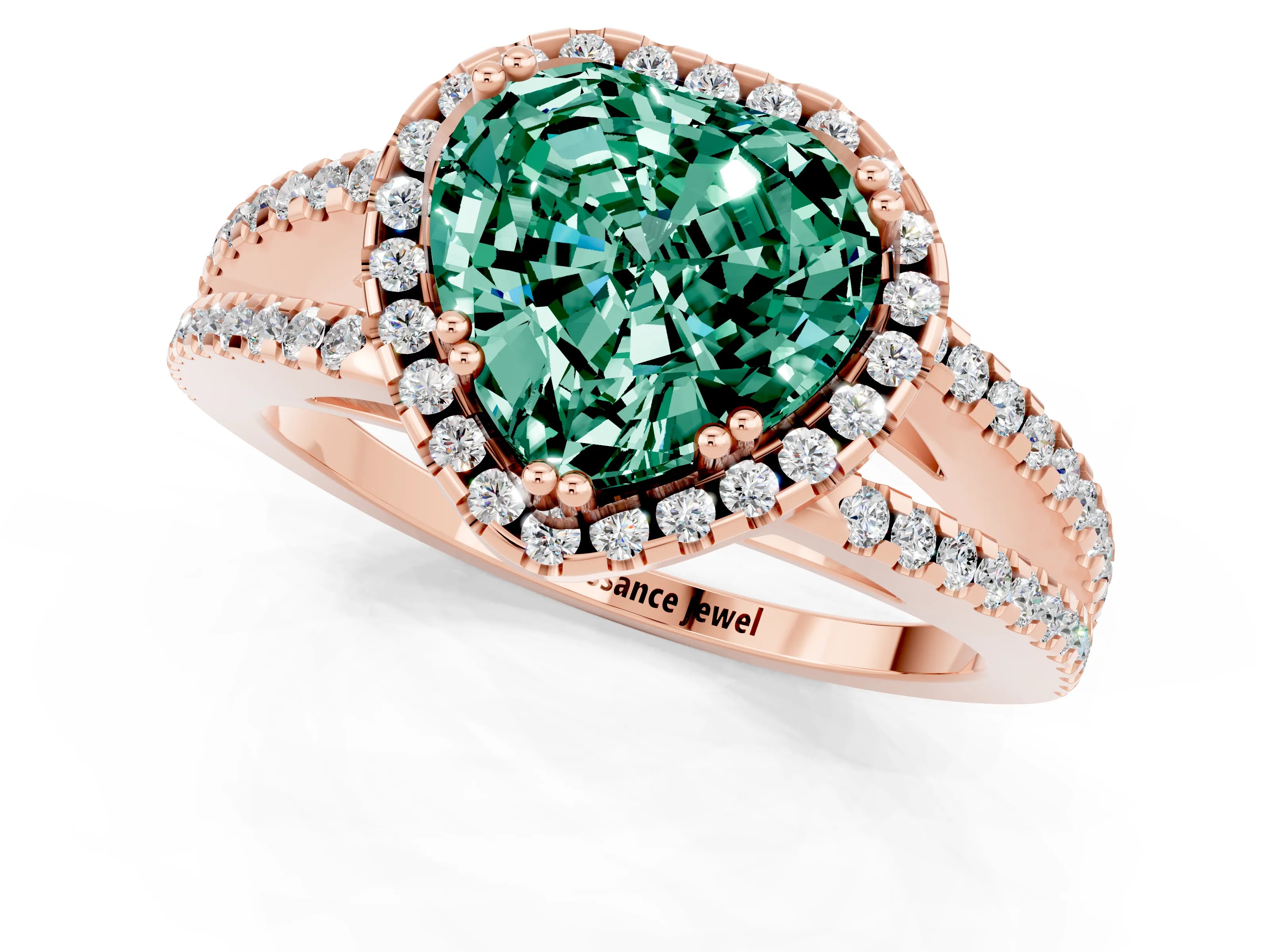 Rose gold Heart Cut Green Sapphire Halo Split Shank Engagement Ring_13