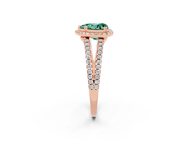 Rose gold Heart Cut Green Sapphire Halo Split Shank Engagement Ring