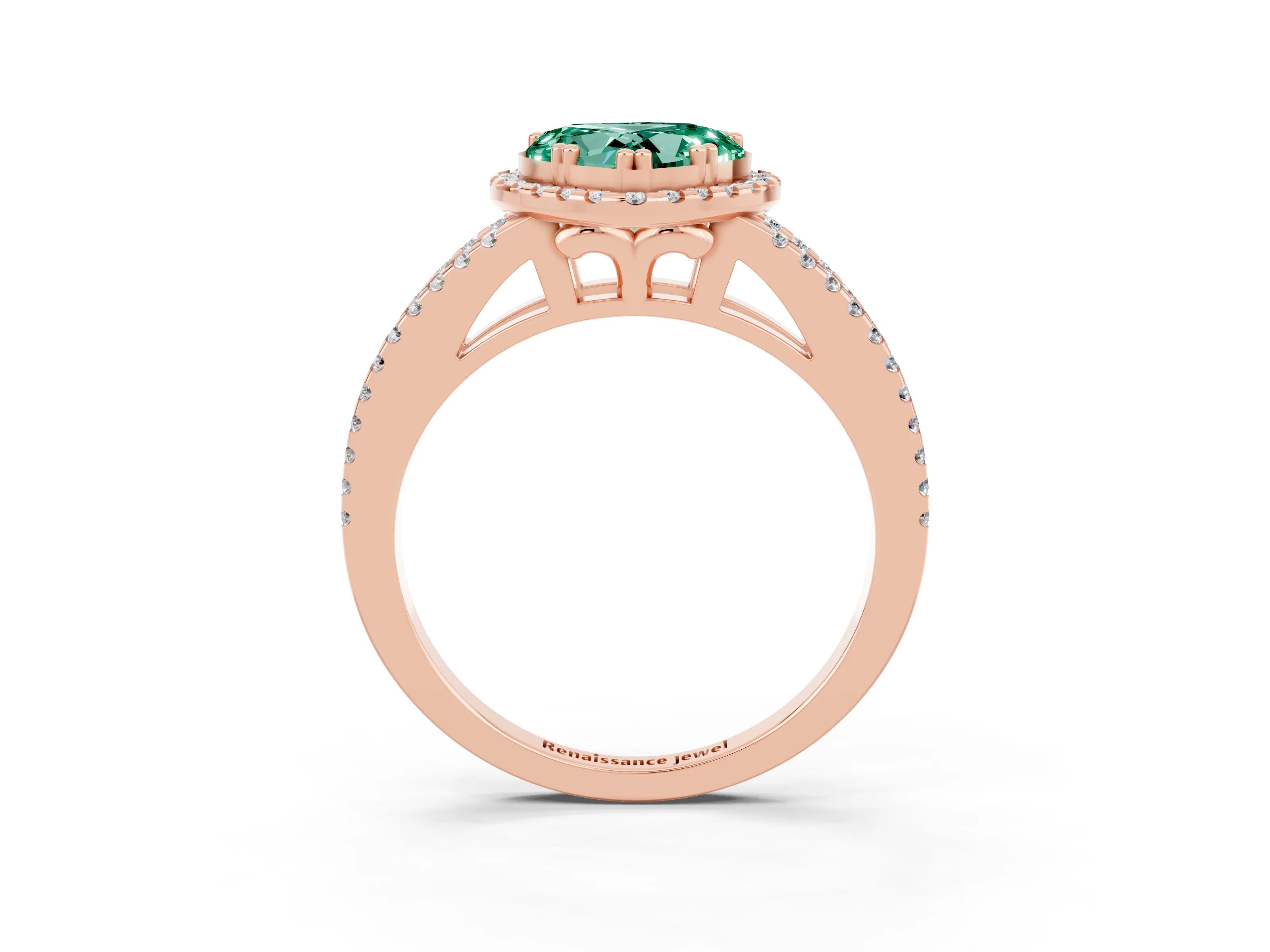 Rose gold Heart Cut Green Sapphire Halo Split Shank Engagement Ring_15