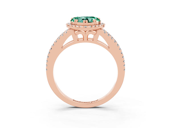 Rose gold Heart Cut Green Sapphire Halo Split Shank Engagement Ring