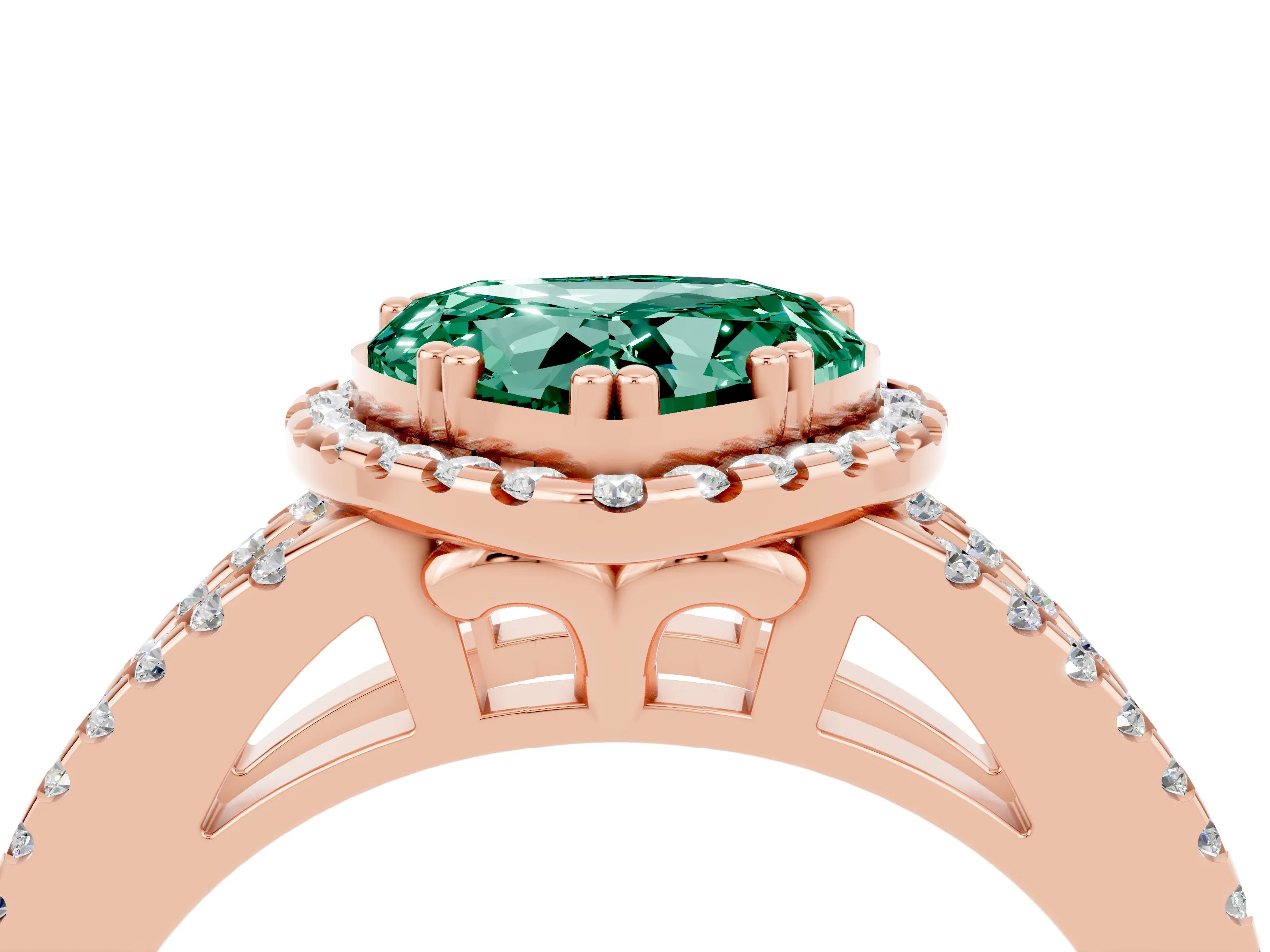 Rose gold Heart Cut Green Sapphire Halo Split Shank Engagement Ring_16