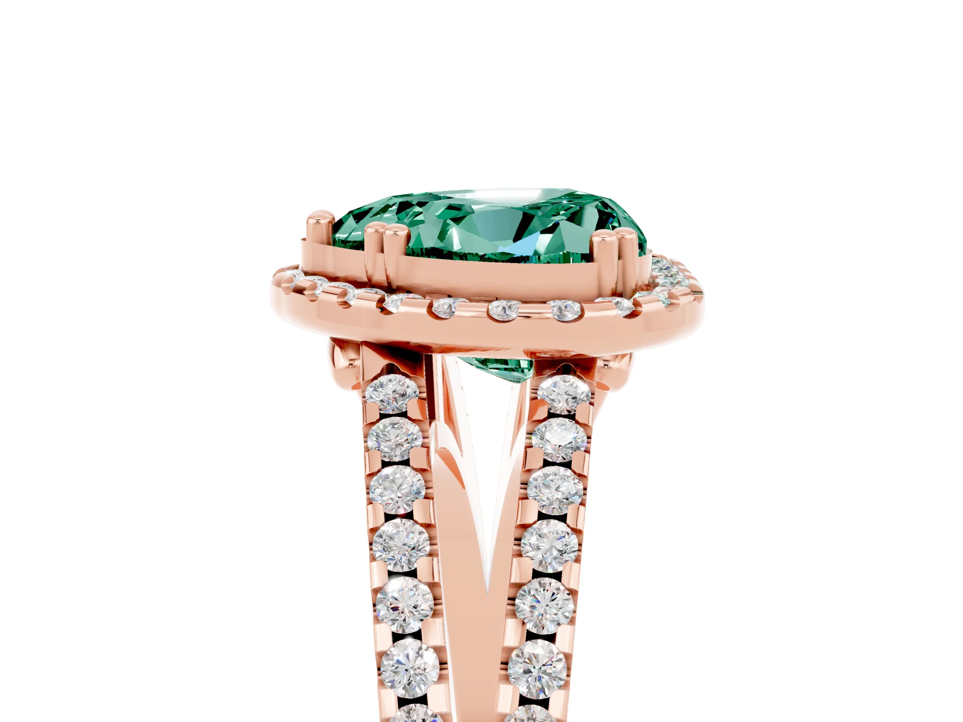 Rose gold Heart Cut Green Sapphire Halo Split Shank Engagement Ring_17