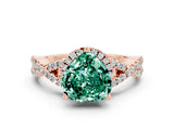 Rose gold Heart Cut Green Sapphire Halo Twist Band Solitaire Prong Setting Ring