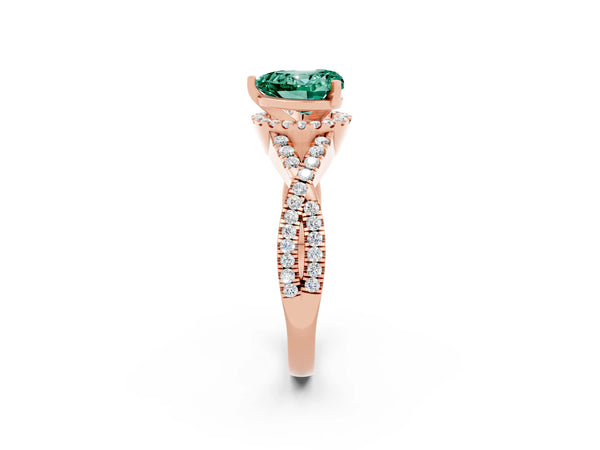 Rose gold Heart Cut Green Sapphire  Halo Twist Band Solitaire Prong Setting Ring