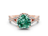 Rose gold Heart Cut Green Sapphire  Halo Twist Band Solitaire Prong Setting Ring_24