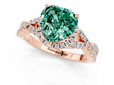 Rose gold Heart Cut Green Sapphire  Halo Twist Band Solitaire Prong Setting Ring_25