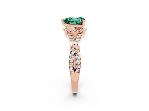 Rose gold Heart Cut Green Sapphire Halo Twist Band Solitaire Prong Setting Ring_2