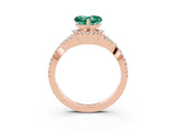 Rose gold Heart Cut Green Sapphire Halo Twist Band Solitaire Prong Setting Ring_3