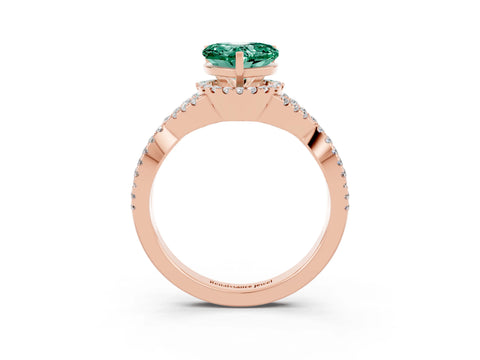 Rose gold Heart Cut Green Sapphire Halo Twist Band Solitaire Prong Setting Ring_3