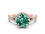 Rose gold Heart Cut Green Sapphire  Halo Twist Band Solitaire Prong Setting Ring_42