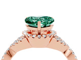 Rose gold Heart Cut Green Sapphire  Halo Twist Band Solitaire Prong Setting Ring_46