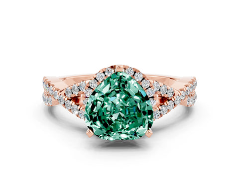 Rose gold Heart Cut Green Sapphire Halo Twist Band Solitaire Prong Setting Ring