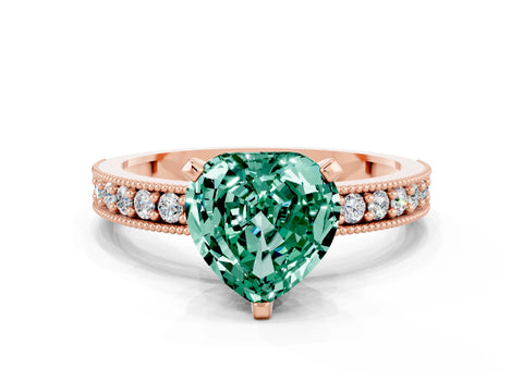 Rose gold Heart Cut Green Sapphire Milgrain Pavé Engagement Ring with Four-Prong Setting_12