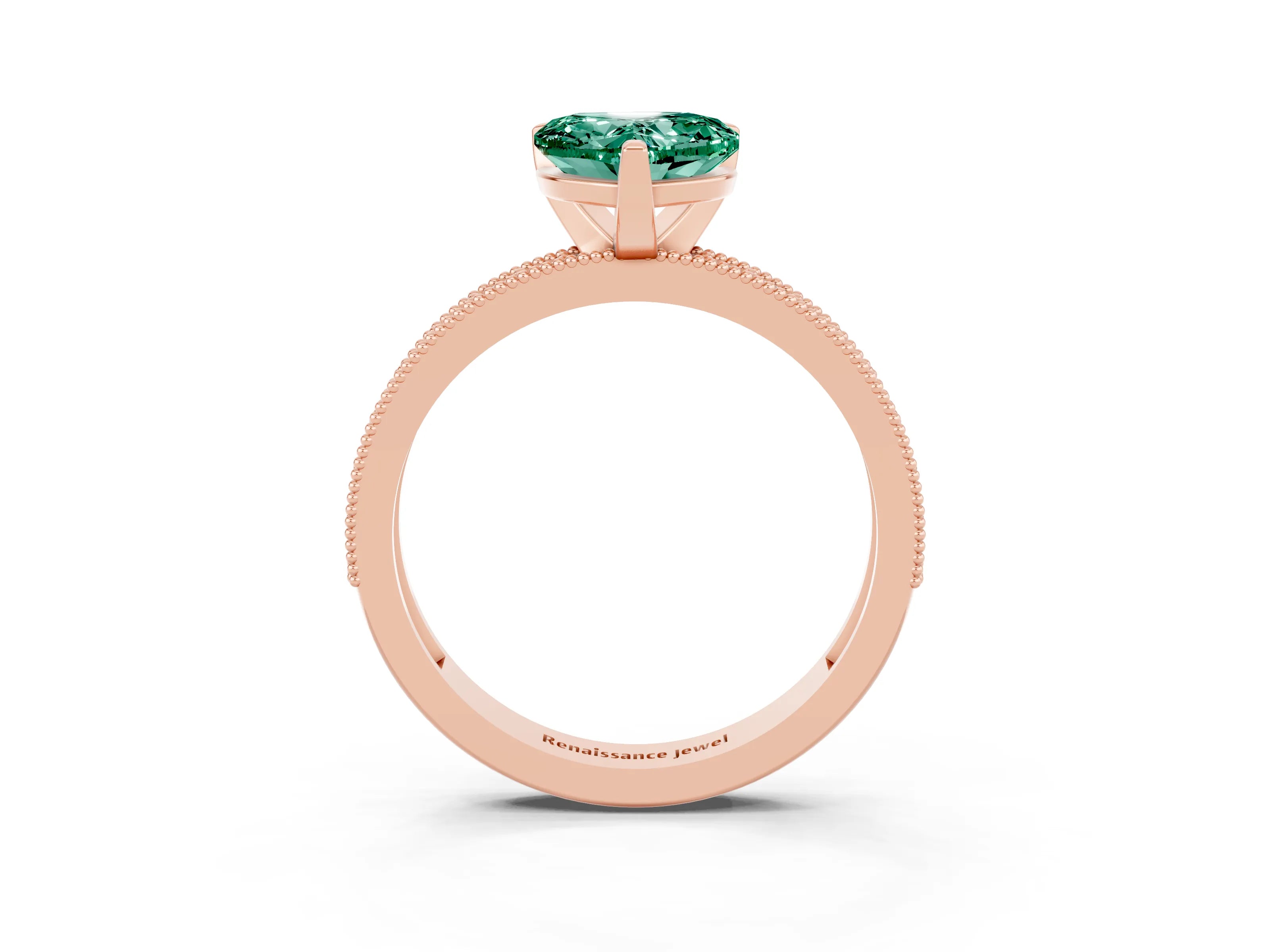 Rose gold Heart Cut Green Sapphire Milgrain Pavé Engagement Ring with Four-Prong Setting_15