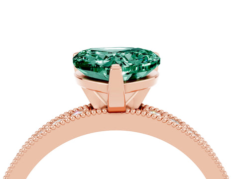 Rose gold Heart Cut Green Sapphire Milgrain Pavé Engagement Ring with Four-Prong Setting_16